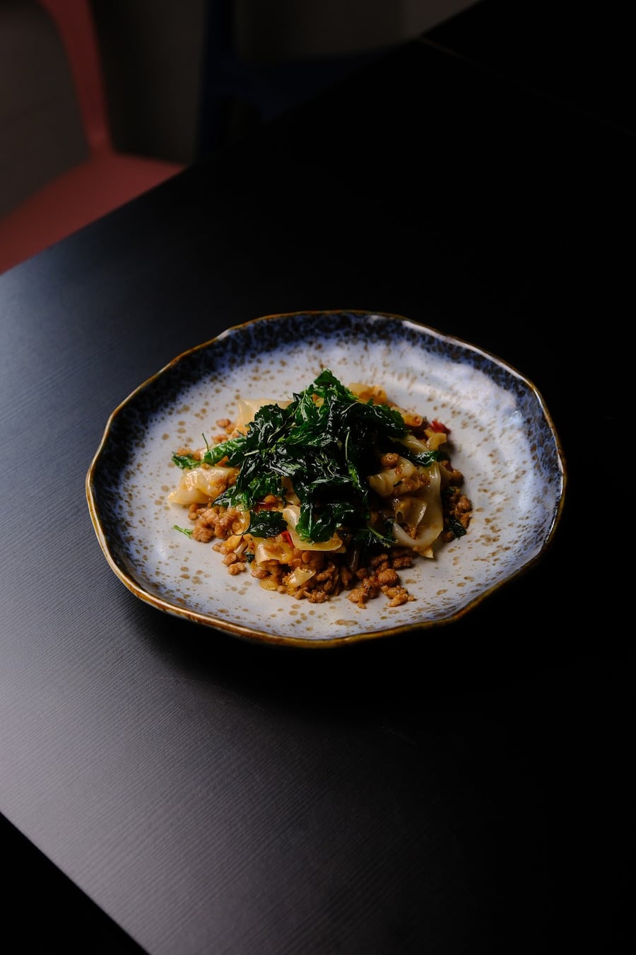 Wide Noodles, Basil & Minced Pork