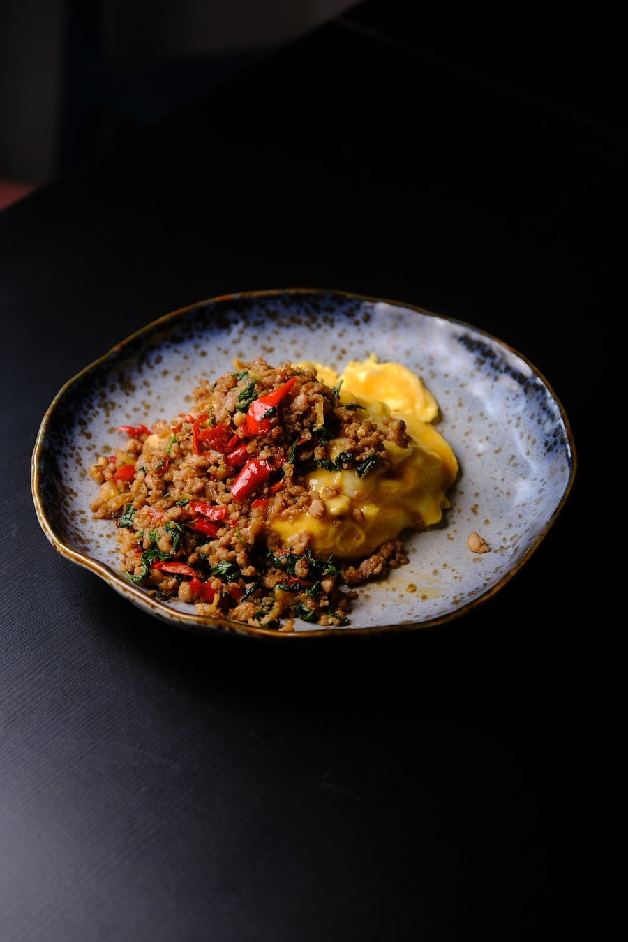 Basil Minced Pork with Creamy Egg