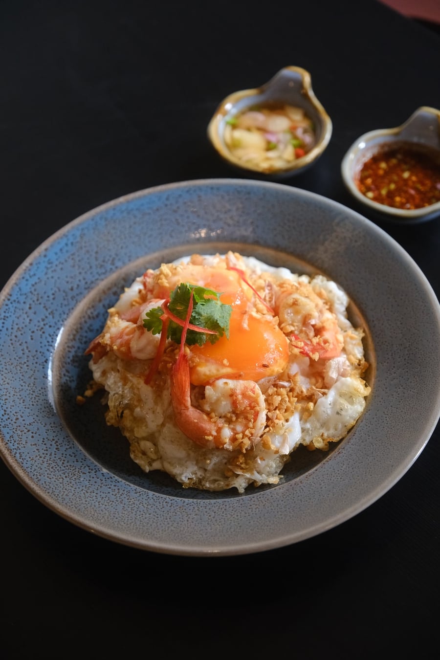 Crispy Fried Egg with Prawns