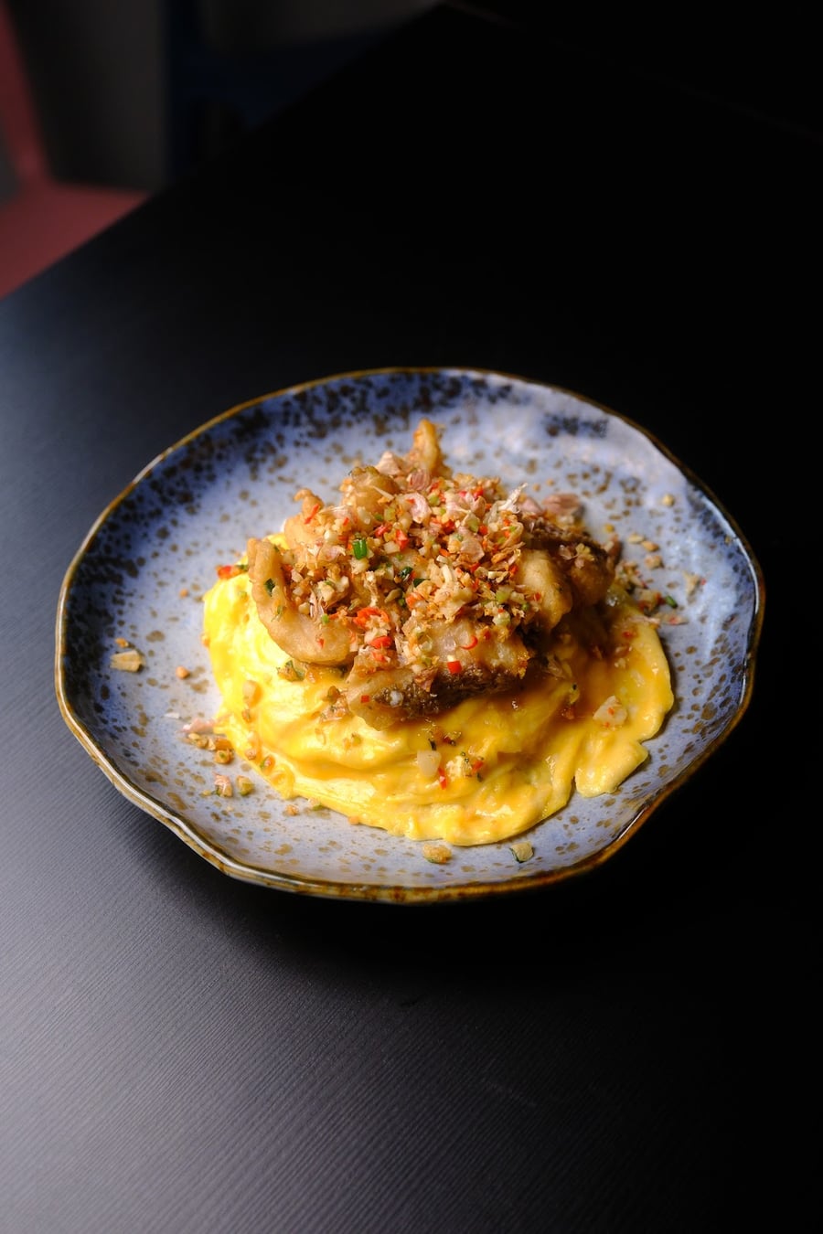 Creamy Egg Rice, Salt & Chilli Yellow Fish