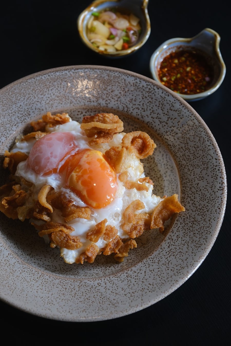 Crispy Duck Egg & Pork Crackling
