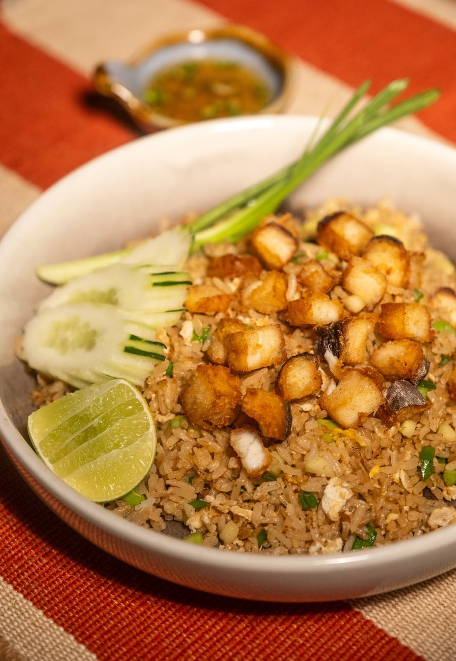 King Mackerel Fried Rice with Kale